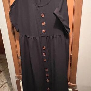 Elegant Black Button-Down Midi Dress